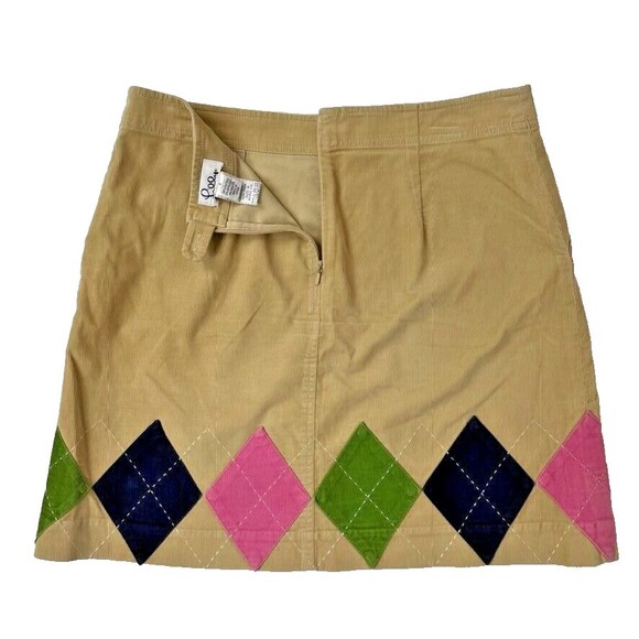 Lilly Pulitzer Women's Tan Petra Patched Argyle Corduroy Mini Skirt - Size 4 - Picture 2 of 6